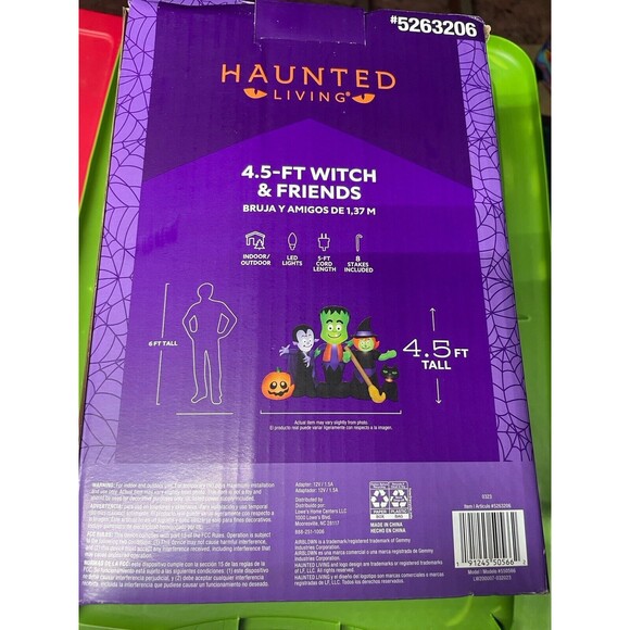 Gemmy Halloween 4.5ft Witch w/Friends Monster Vampire Cat Pumpkin Inflatable NIB - Picture 2 of 2